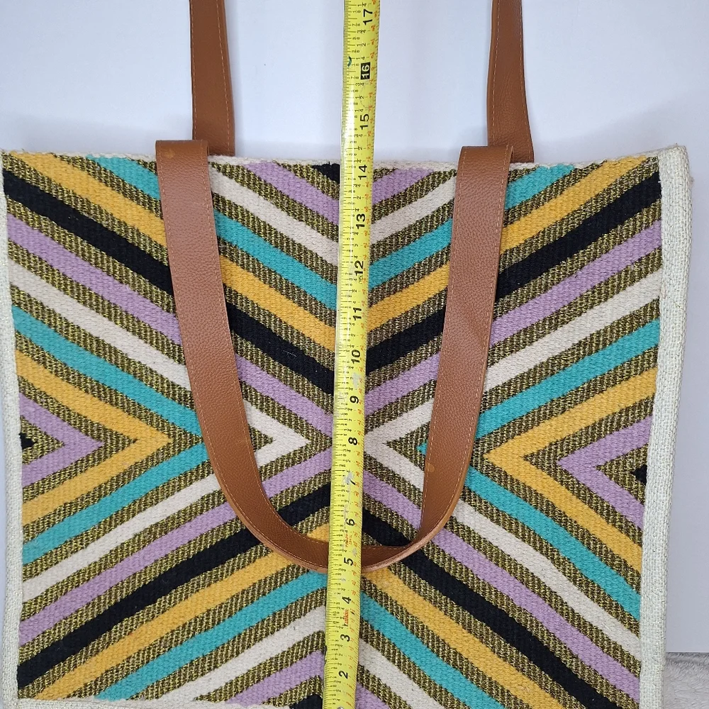 MYRA Chevron Patterned Tote Bag with Leather Straps